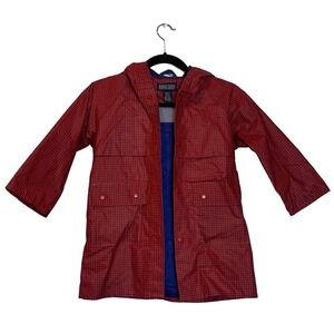 EUC Land's End Red and Blue Plaid Raincoat Windbreaker Size Medium (5-6)
